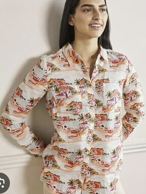 Boden Linen "MultiParadise Bay"Print Button-Up Shirt Sz.4